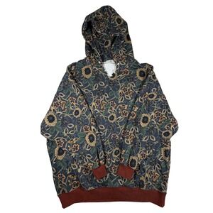 Natural Life Oversized Floral Hoodie Navy Rust Sunflowers S/M Relaxed Fit